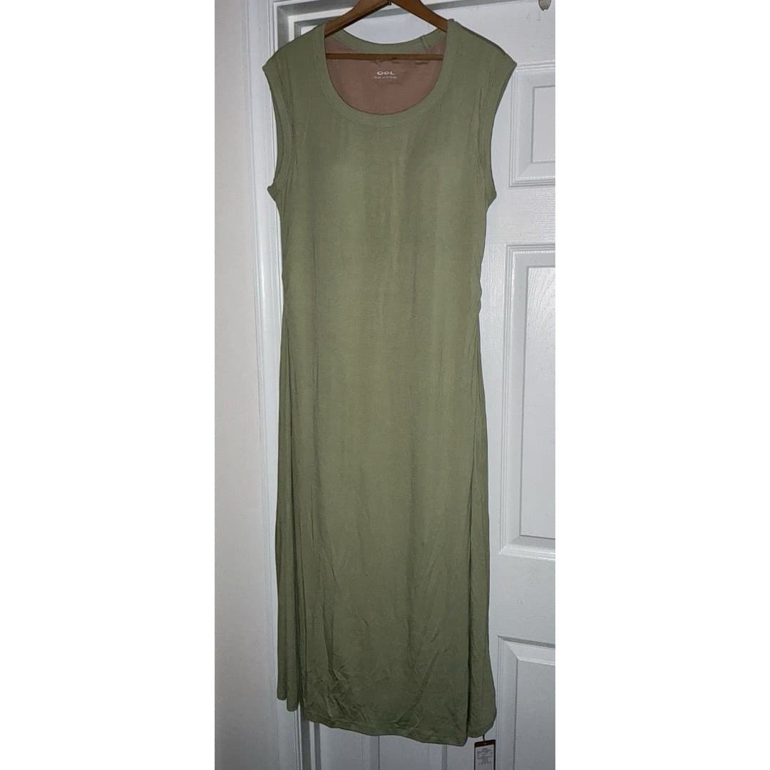 OGL Scoop Neck Side Ruched New Airy Bra MIDI Dress 2XL NWT Limechino - Thumbnail 3