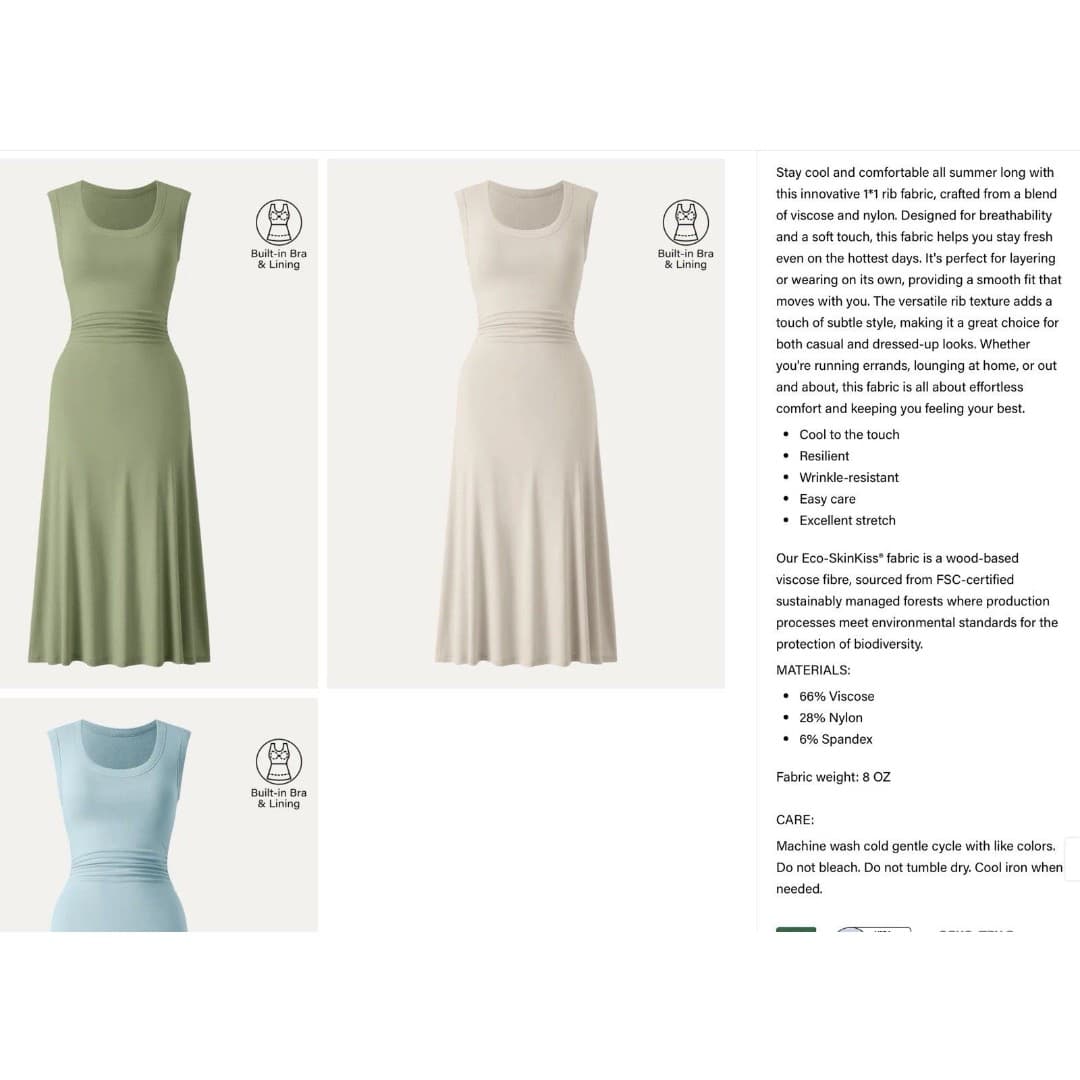 OGL Scoop Neck Side Ruched New Airy Bra MIDI Dress 2XL NWT Limechino - Thumbnail 10
