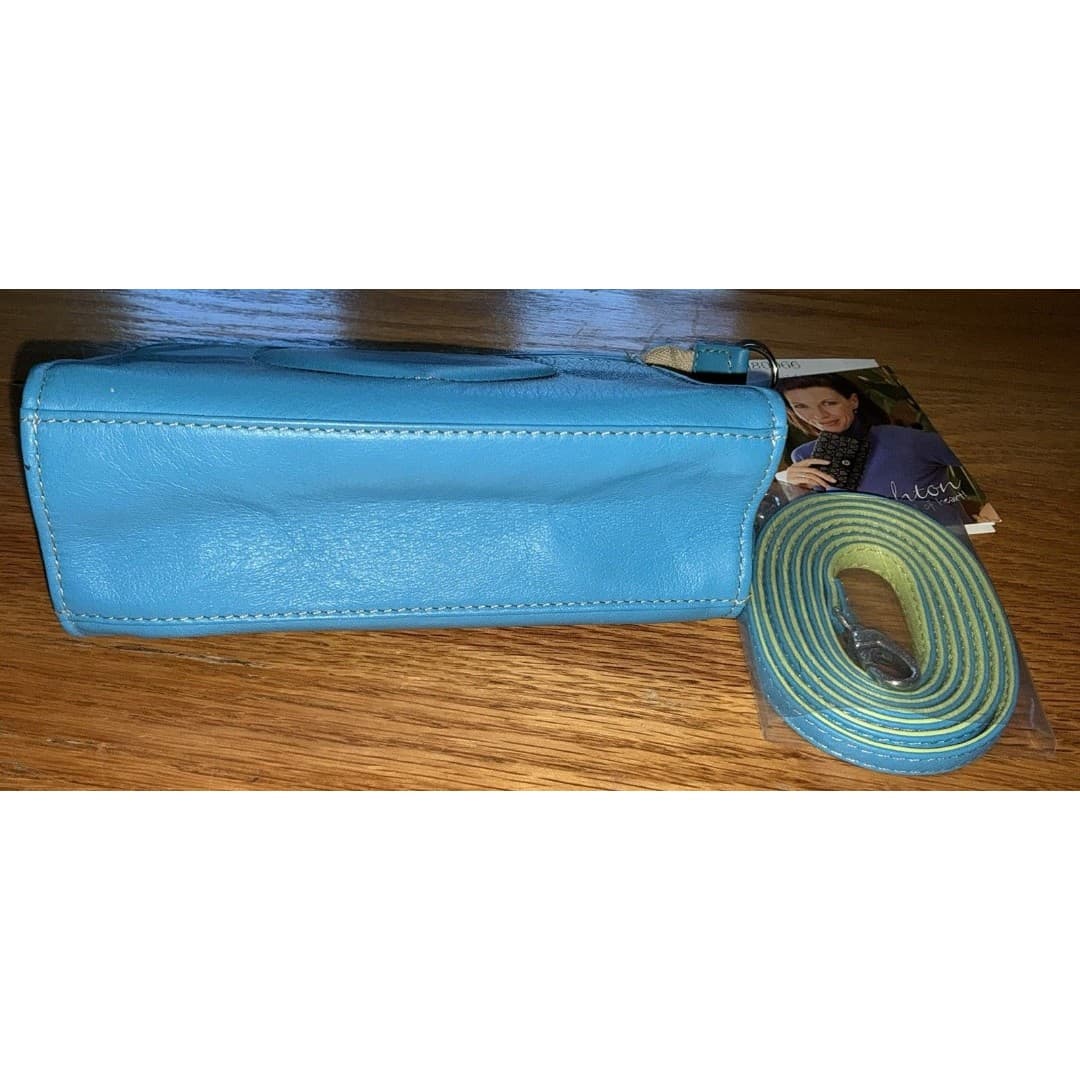 Brighton Vintage Leather Heart Stitch Oceanline Crossbody clutch bag Turquoise - Thumbnail 8