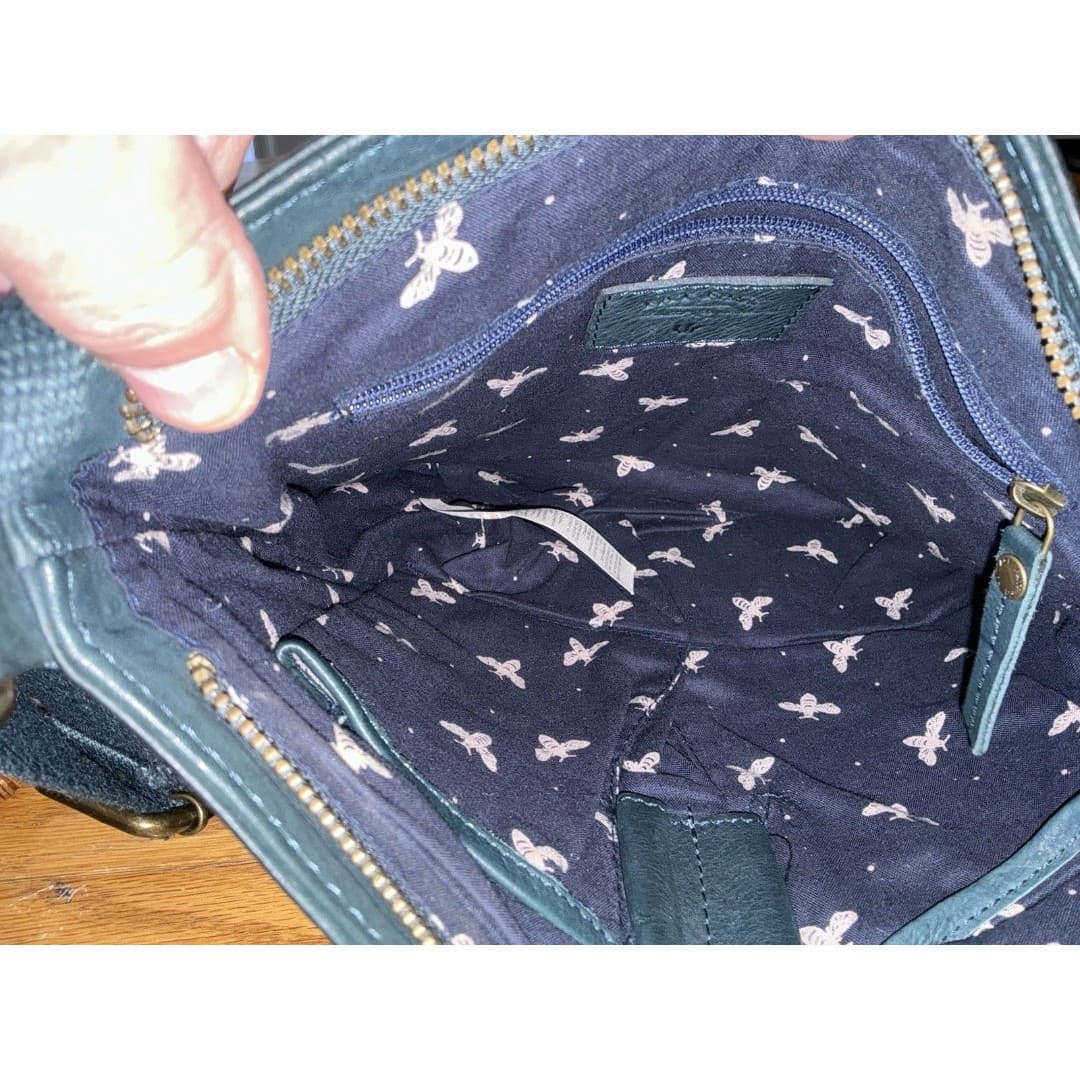 FATFACE Blue Leather Crossbody Bag Messenger Shoulder Strap Pockets - Thumbnail 3