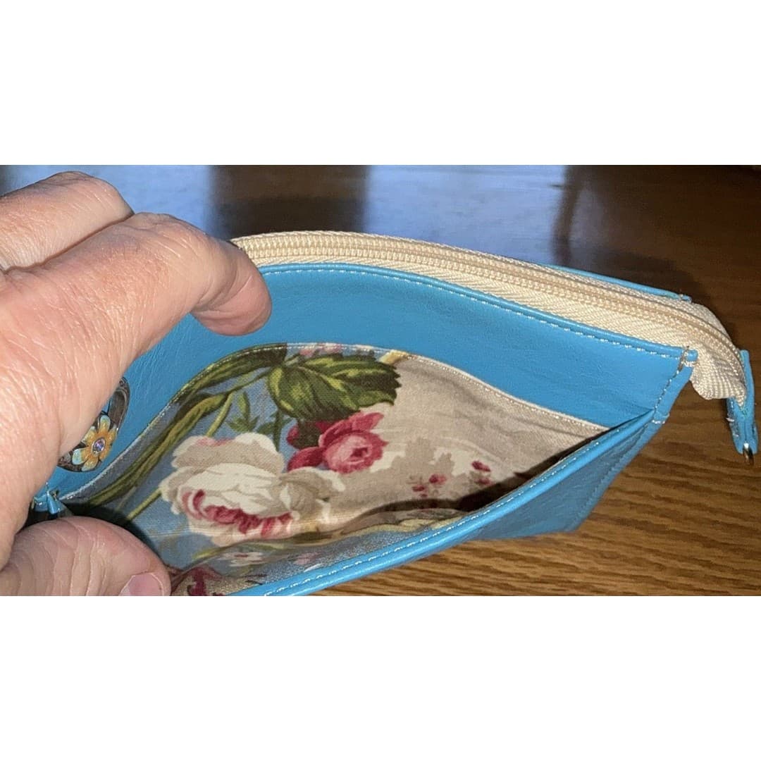 Brighton Vintage Leather Heart Stitch Oceanline Crossbody clutch bag Turquoise - Thumbnail 5