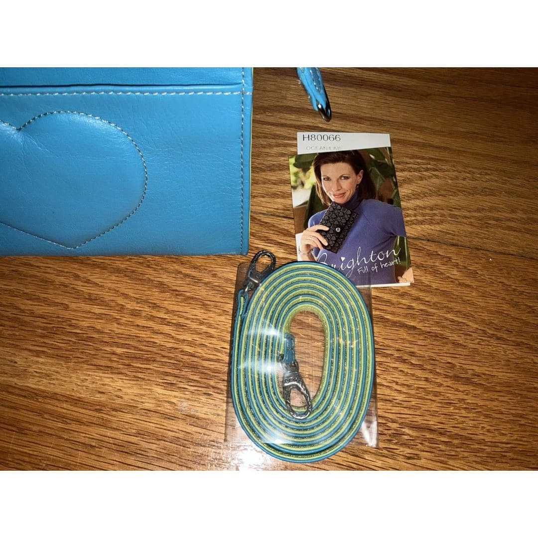 Brighton Vintage Leather Heart Stitch Oceanline Crossbody clutch bag Turquoise - Thumbnail 3