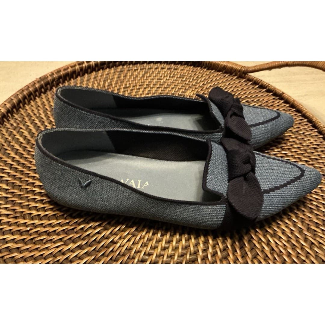 Vivaia Michelle 2.0 Womens Pointed Toe Bow Loafers Size 37.5 US 7 Blue - Thumbnail 5