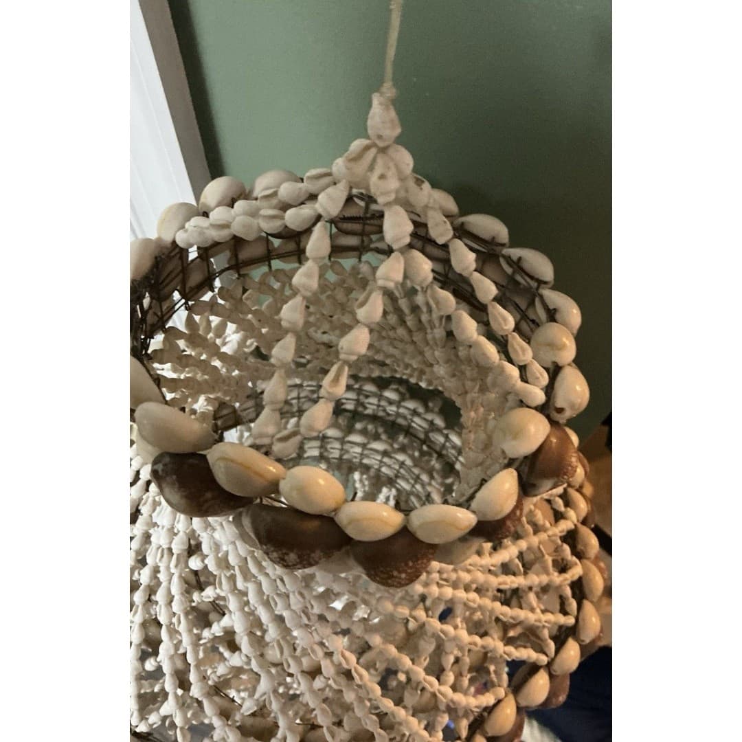 Medium Vintage 70’s Seashell Chandelier Boho Beach Tiki Hanging Macrame - Thumbnail 6