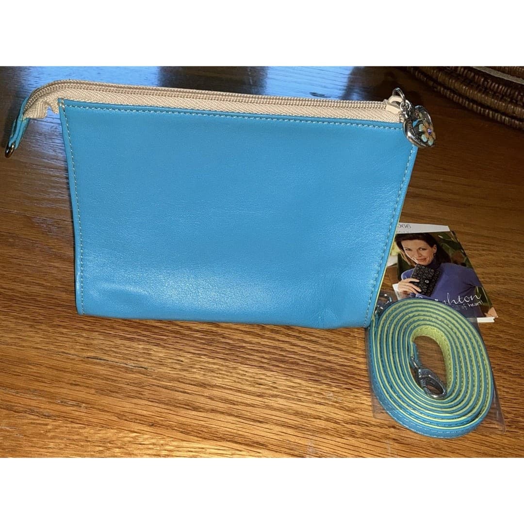 Brighton Vintage Leather Heart Stitch Oceanline Crossbody clutch bag Turquoise - Thumbnail 4