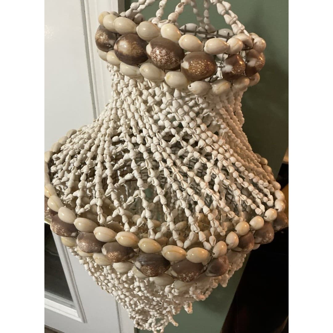 Medium Vintage 70’s Seashell Chandelier Boho Beach Tiki Hanging Macrame - Thumbnail 7