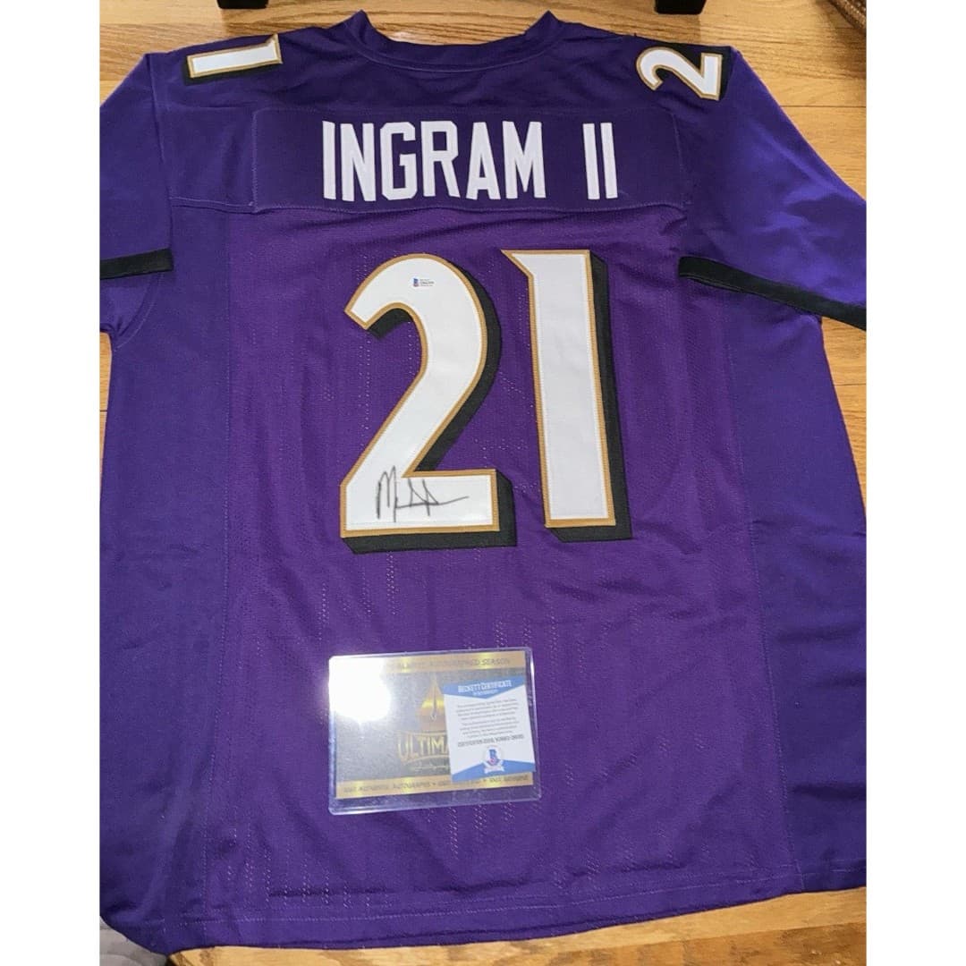 Mark Ingram Autographed Baltimore Ravens Purple Jersey (Beckett Authenticated) - Thumbnail 3