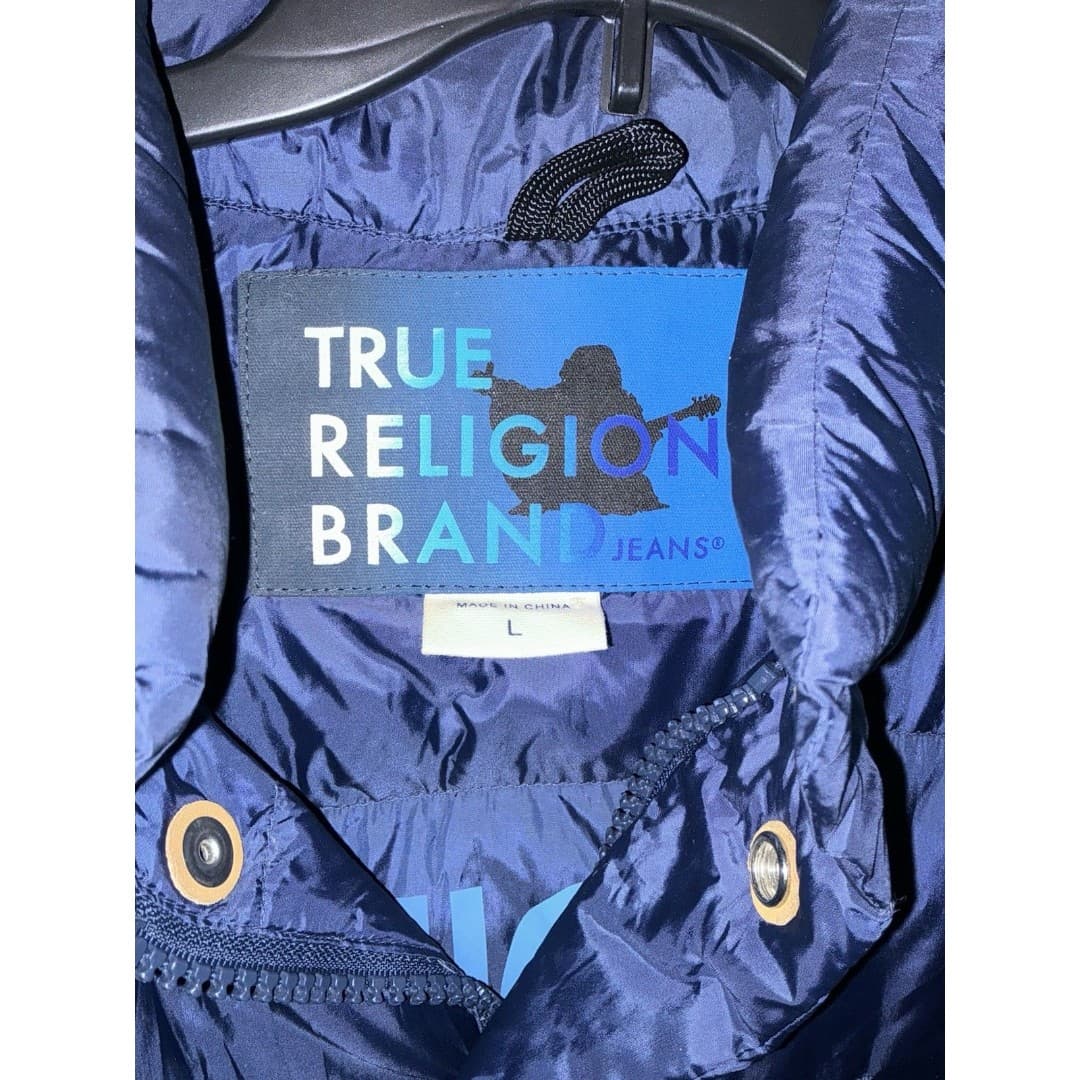 TRUE RELIGION Men’s Puffer Vest Full Zip Blue Packable Size Large - Thumbnail 3