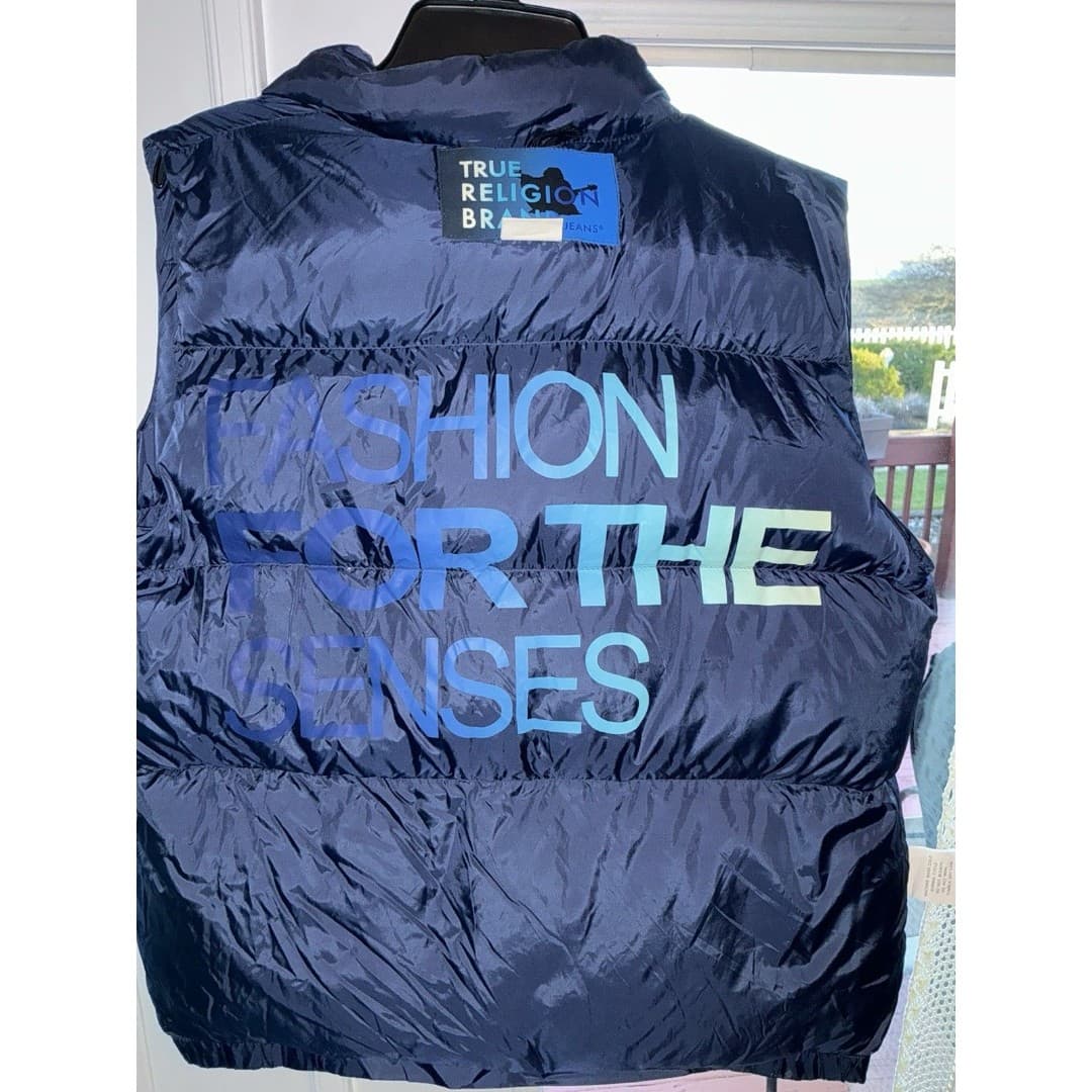 TRUE RELIGION Men’s Puffer Vest Full Zip Blue Packable Size Large - Thumbnail 6