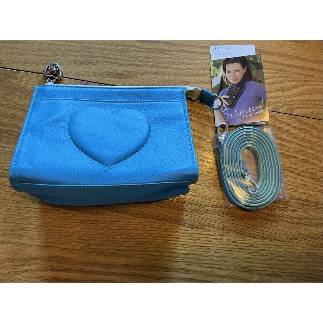 Brighton Vintage Leather Heart Stitch Oceanline Crossbody clutch bag Turquoise - Thumbnail 2