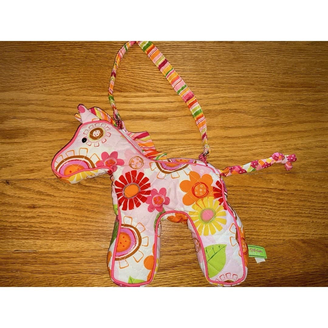 Sassy Pet Saks by Douglas Quilted Fabric Purse Pony Horse Plush Pink Green Girls - Thumbnail 2