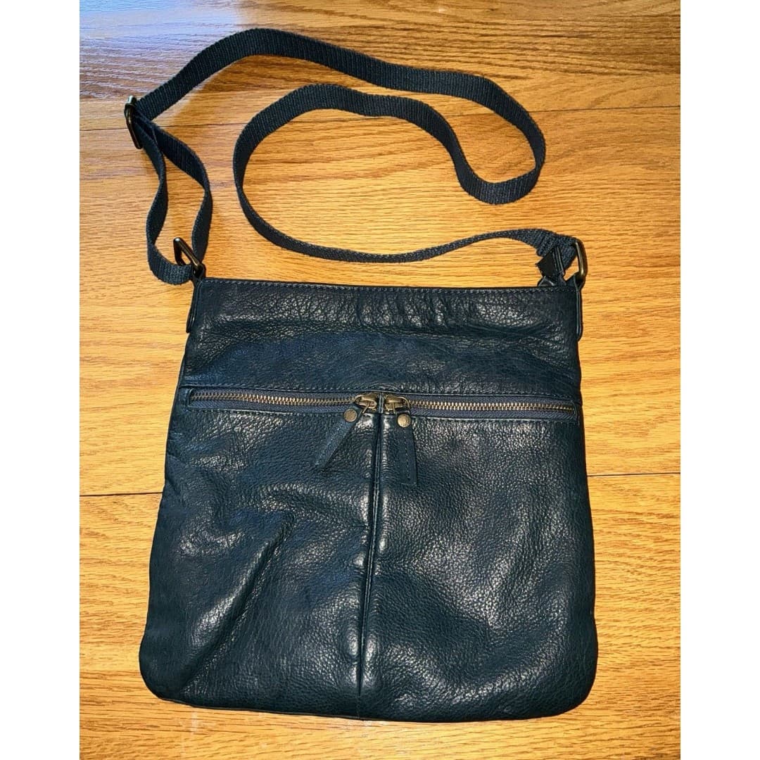 FATFACE Blue Leather Crossbody Bag Messenger Shoulder Strap Pockets - Thumbnail 2