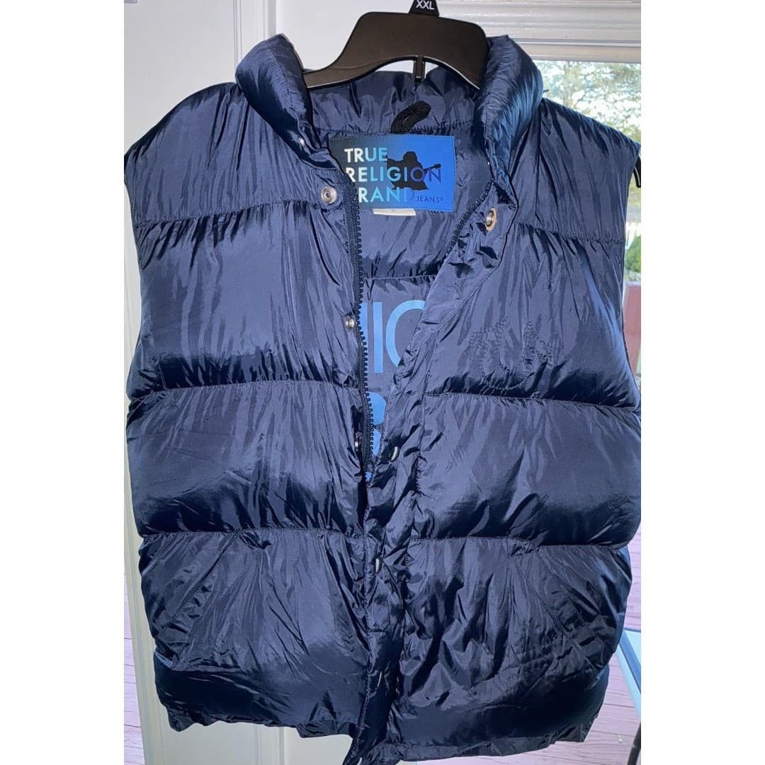 TRUE RELIGION Men’s Puffer Vest Full Zip Blue Packable Size Large - Thumbnail 2