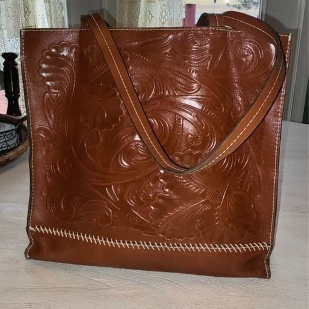Patricia Nash Toscana Brown Embossed Tote Handbag - Thumbnail 2