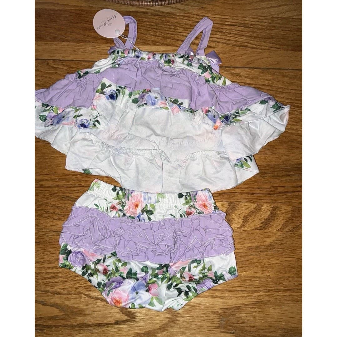 Marie Nicole Baby Girl Dress and Diaper Cover Set Lavender Floral Sz 0-3 Months - Thumbnail 6