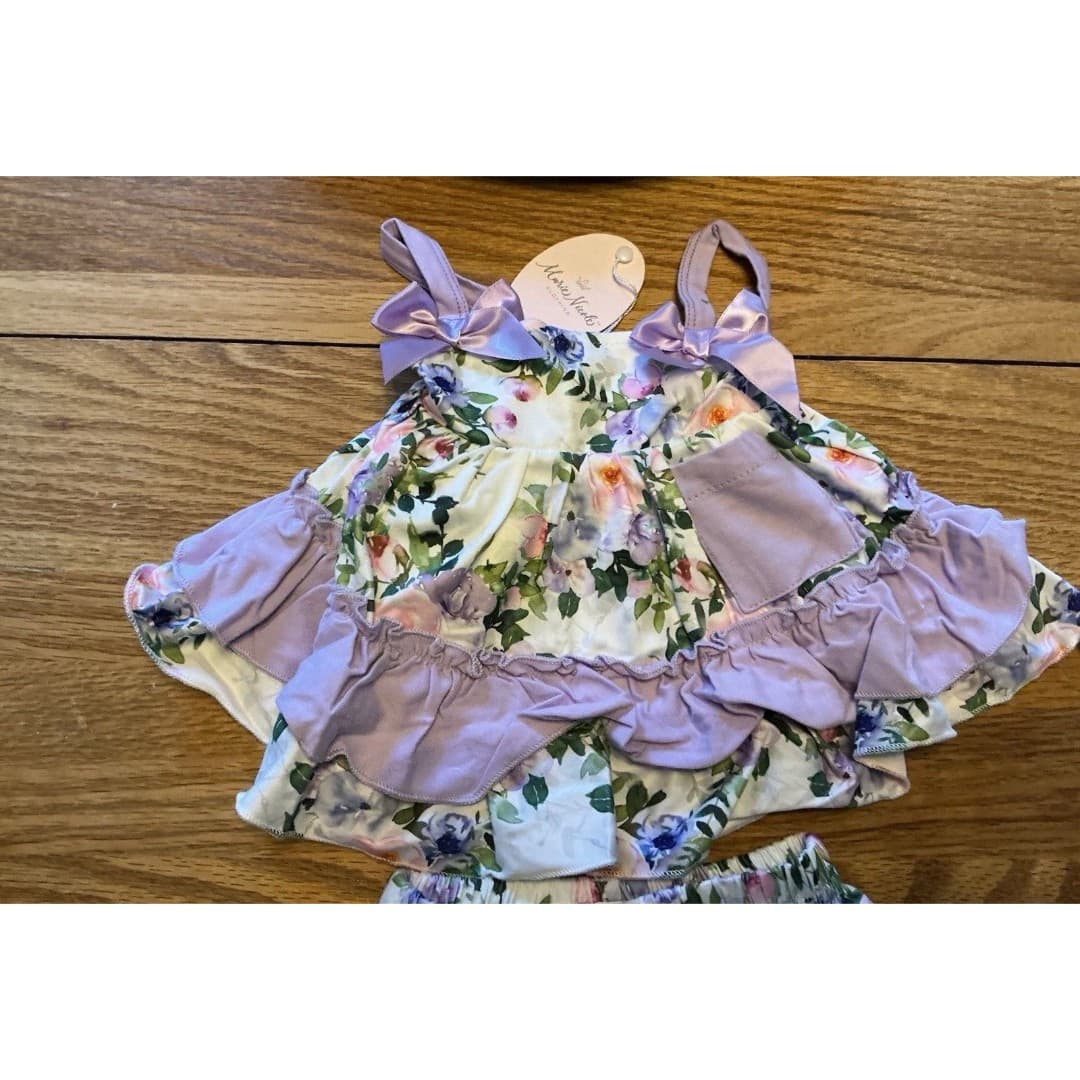 Marie Nicole Baby Girl Dress and Diaper Cover Set Lavender Floral Sz 0-3 Months - Thumbnail 2