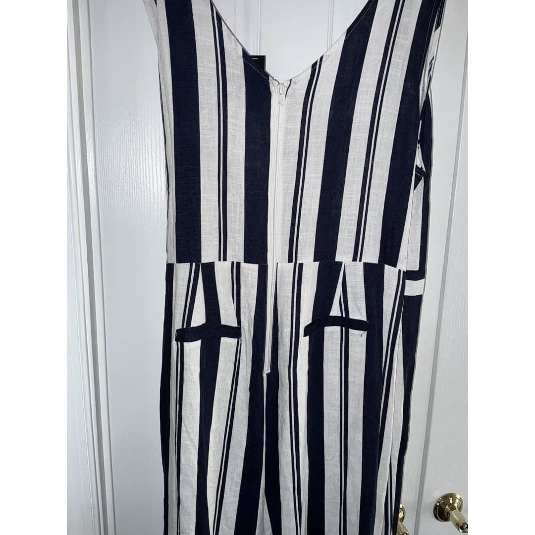 Women’s Ashley Stewart Navy blue Striped Jumpsuit Linen Sz 18 - Thumbnail 4