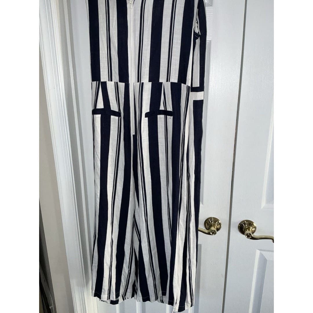 Women’s Ashley Stewart Navy blue Striped Jumpsuit Linen Sz 18 - Thumbnail 5