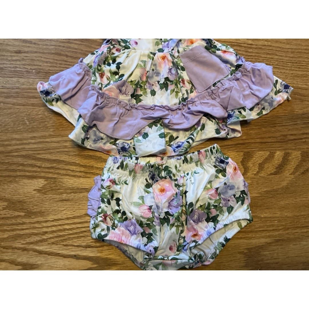Marie Nicole Baby Girl Dress and Diaper Cover Set Lavender Floral Sz 0-3 Months - Thumbnail 3