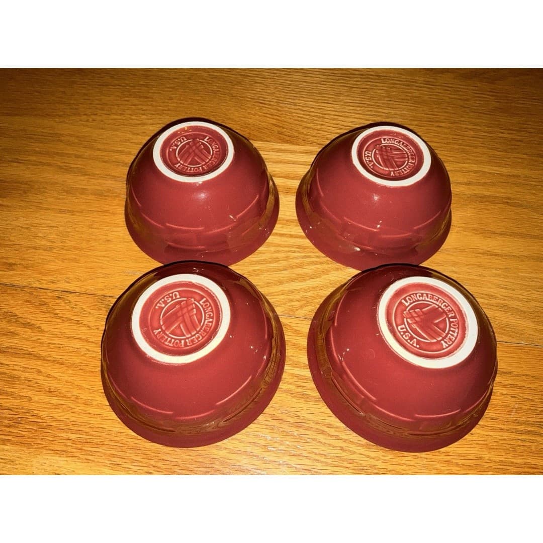 Set of 4 Longaberger "Woven Traditions - Paprika Red" Dessert Bowls 4 1/4" - Thumbnail 5