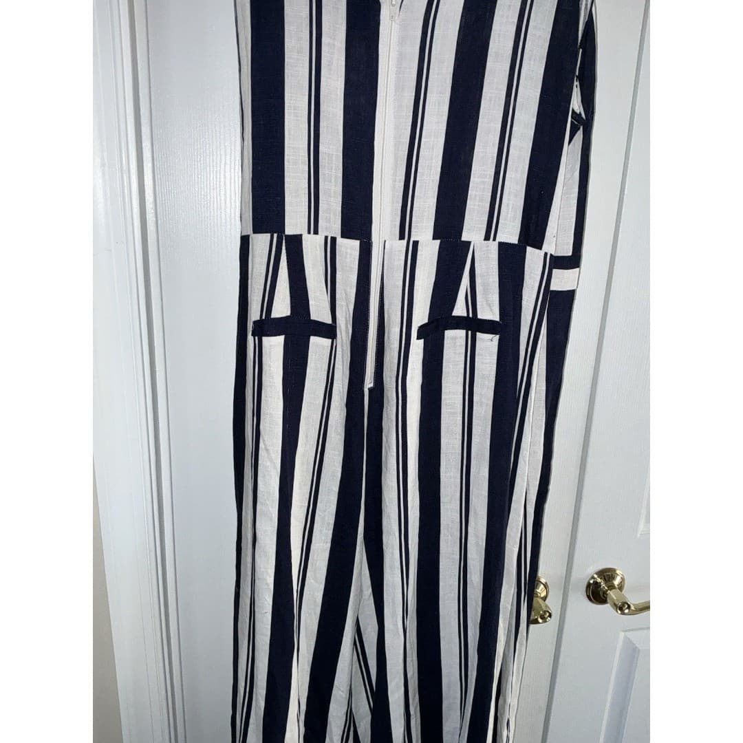 Women’s Ashley Stewart Navy blue Striped Jumpsuit Linen Sz 18 - Thumbnail 3
