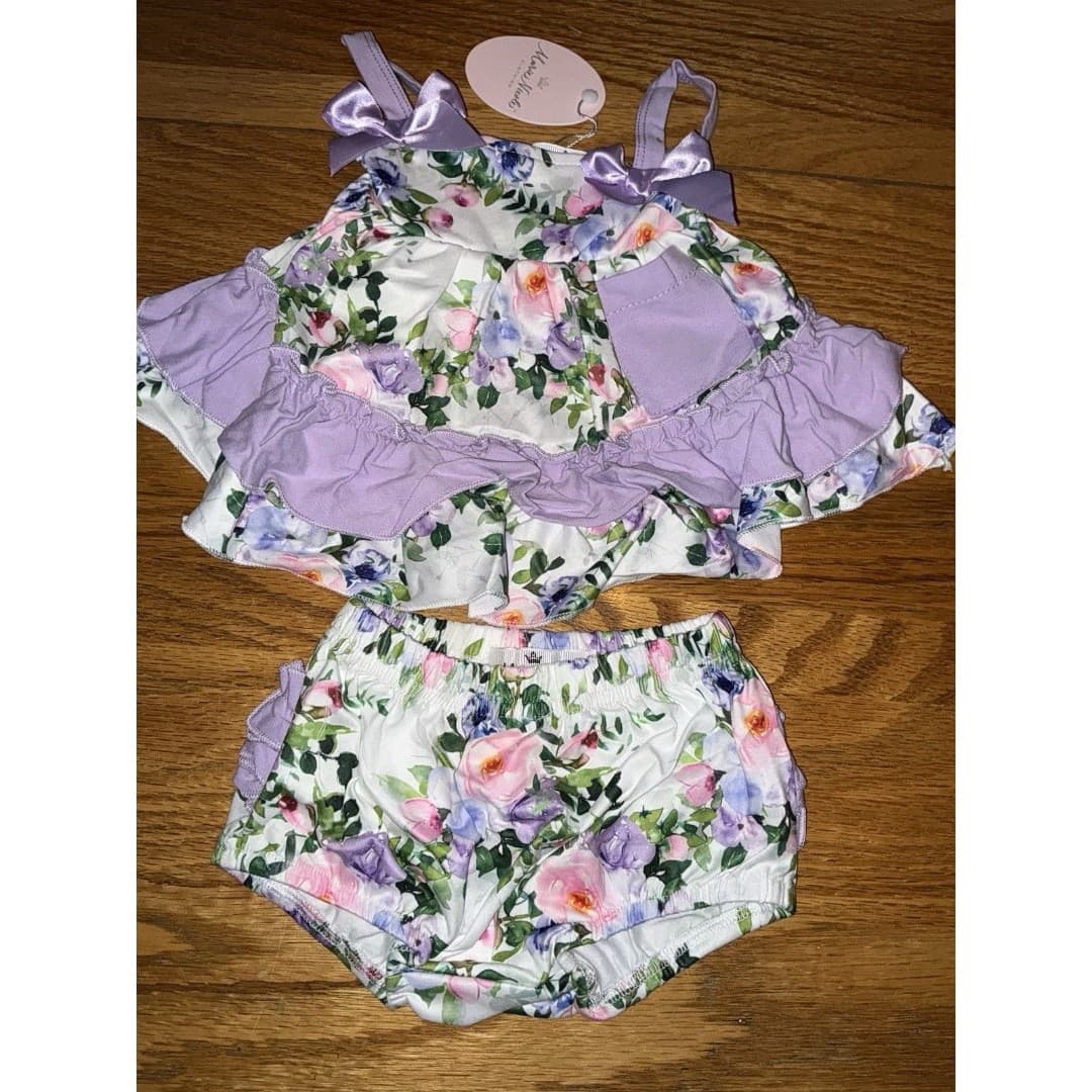 Marie Nicole Baby Girl Dress and Diaper Cover Set Lavender Floral Sz 0-3 Months - Thumbnail 5