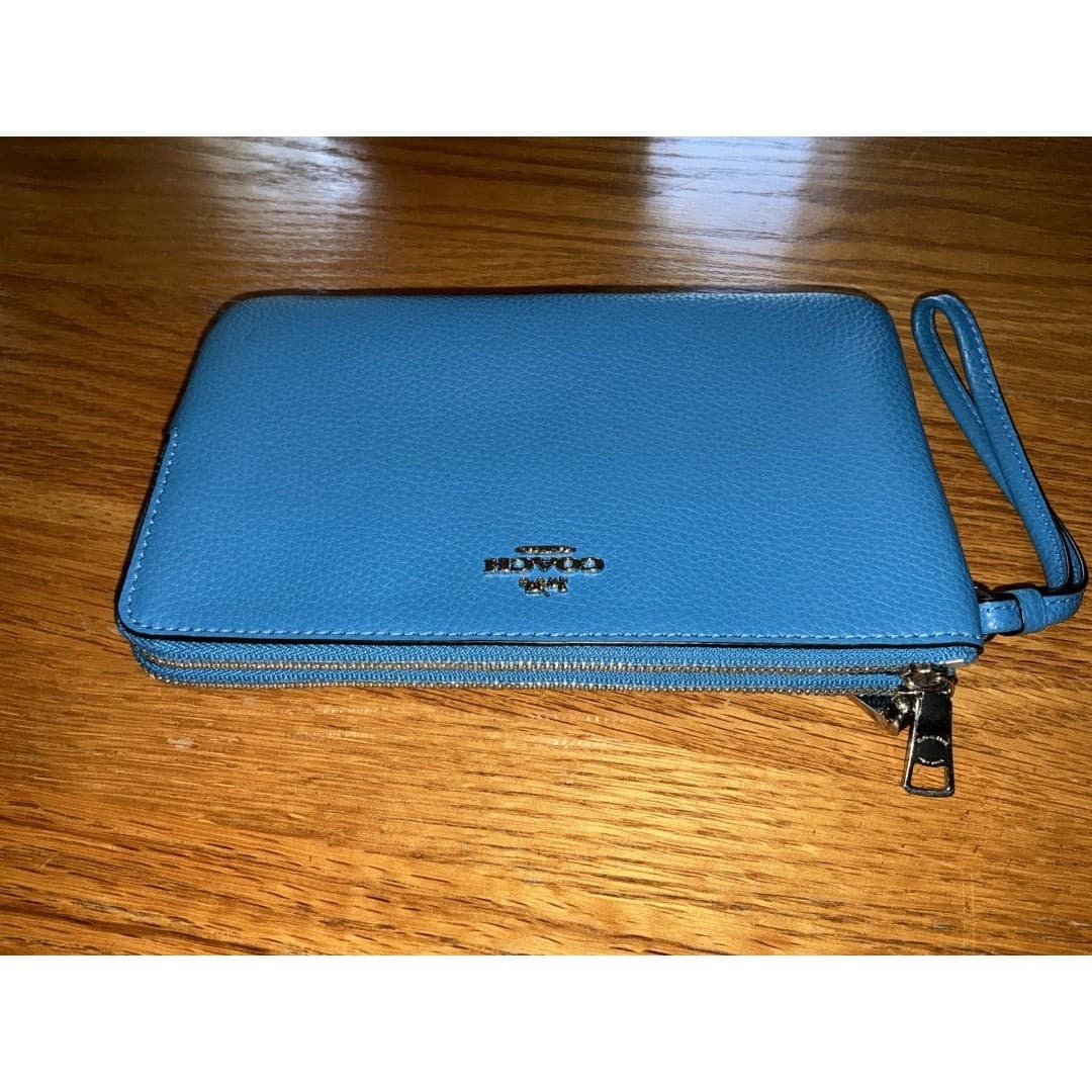 COACH Wristlet Purse - Bright Blue Double Zipper - Thumbnail 5