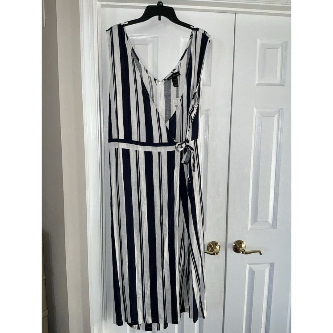 Women’s Ashley Stewart Navy blue Striped Jumpsuit Linen Sz 18 - Thumbnail 6