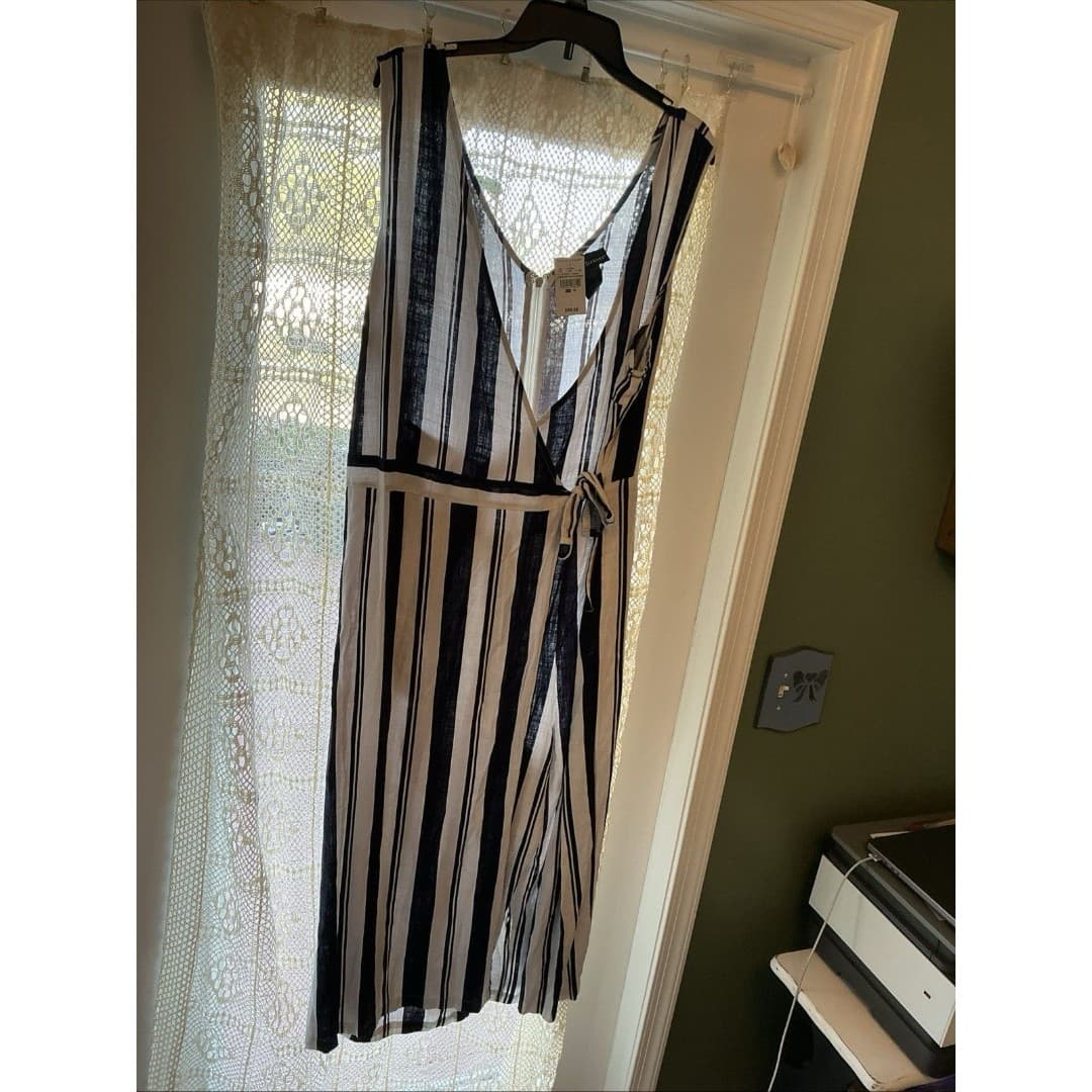 Women’s Ashley Stewart Navy blue Striped Jumpsuit Linen Sz 18 - Thumbnail 7