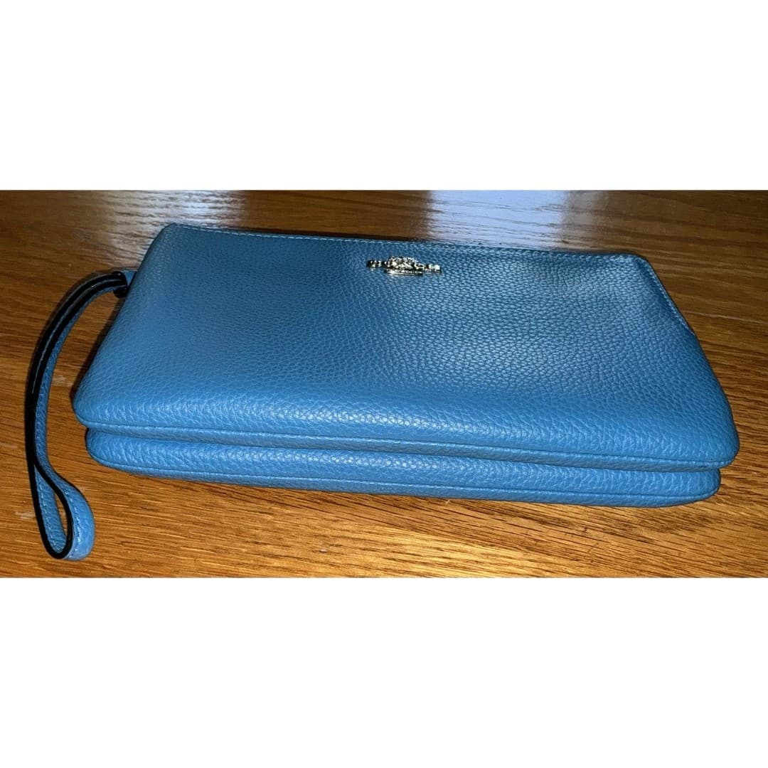COACH Wristlet Purse - Bright Blue Double Zipper - Thumbnail 2