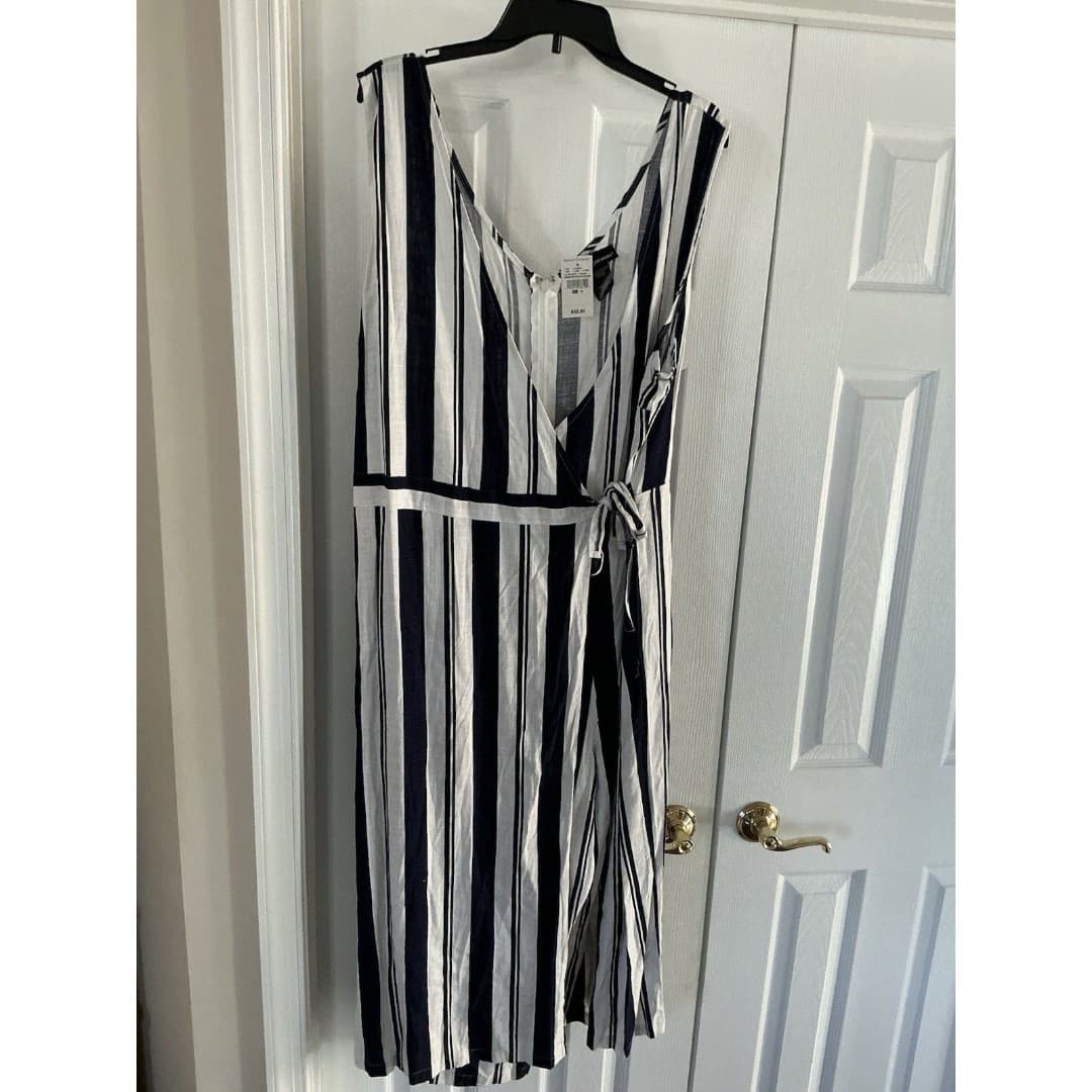 Women’s Ashley Stewart Navy blue Striped Jumpsuit Linen Sz 18 - Thumbnail 8