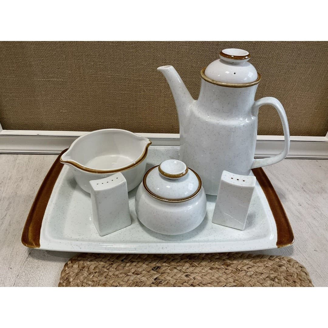 MIKASA "Natural Beauty" C 9000 Coffee Pot + Sugar +Dish +S&P w/Tray, BEAUTIFUL!