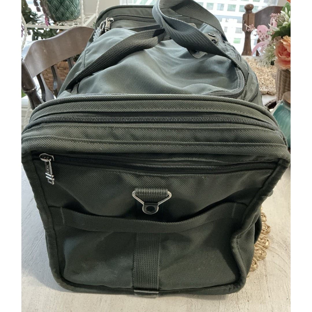TUMI Travel Duffle Bag Green Forrest Gym Bag Weekender Bag Leather Strap - Thumbnail 3