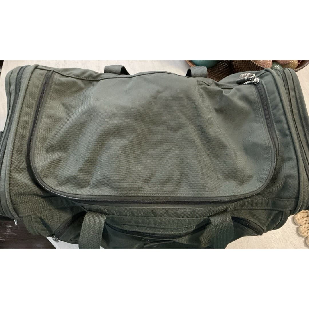 TUMI Travel Duffle Bag Green Forrest Gym Bag Weekender Bag Leather Strap - Thumbnail 5