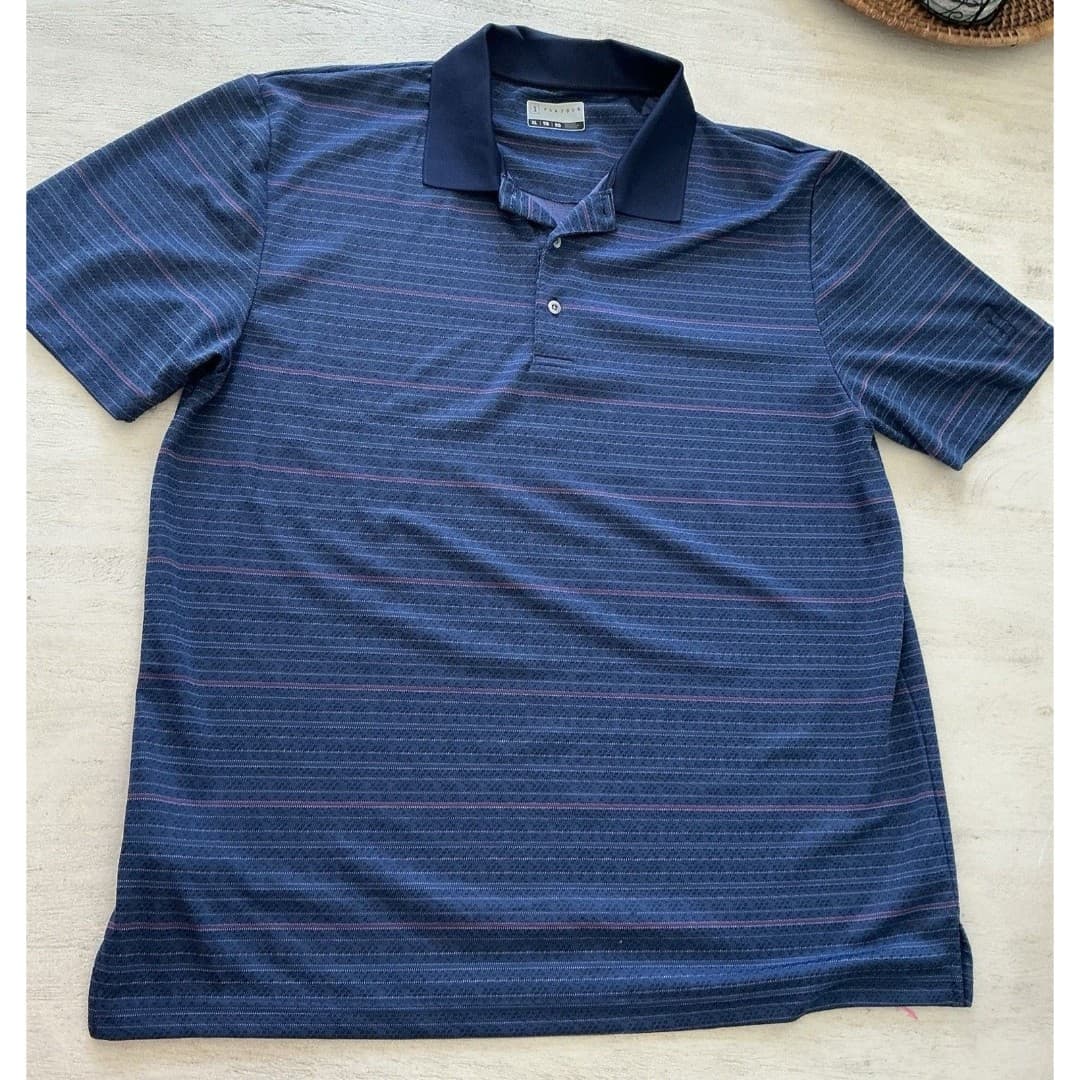 PGA Tour Mens Blue Striped Golf Polo Short Sleeve Size XL