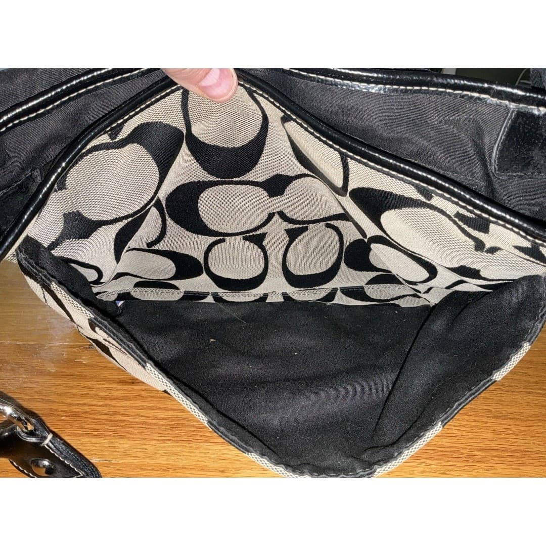 Coach Black Gray Logo Crossbody Bag with Zipper Stitching Magnetic Closure - Thumbnail 12