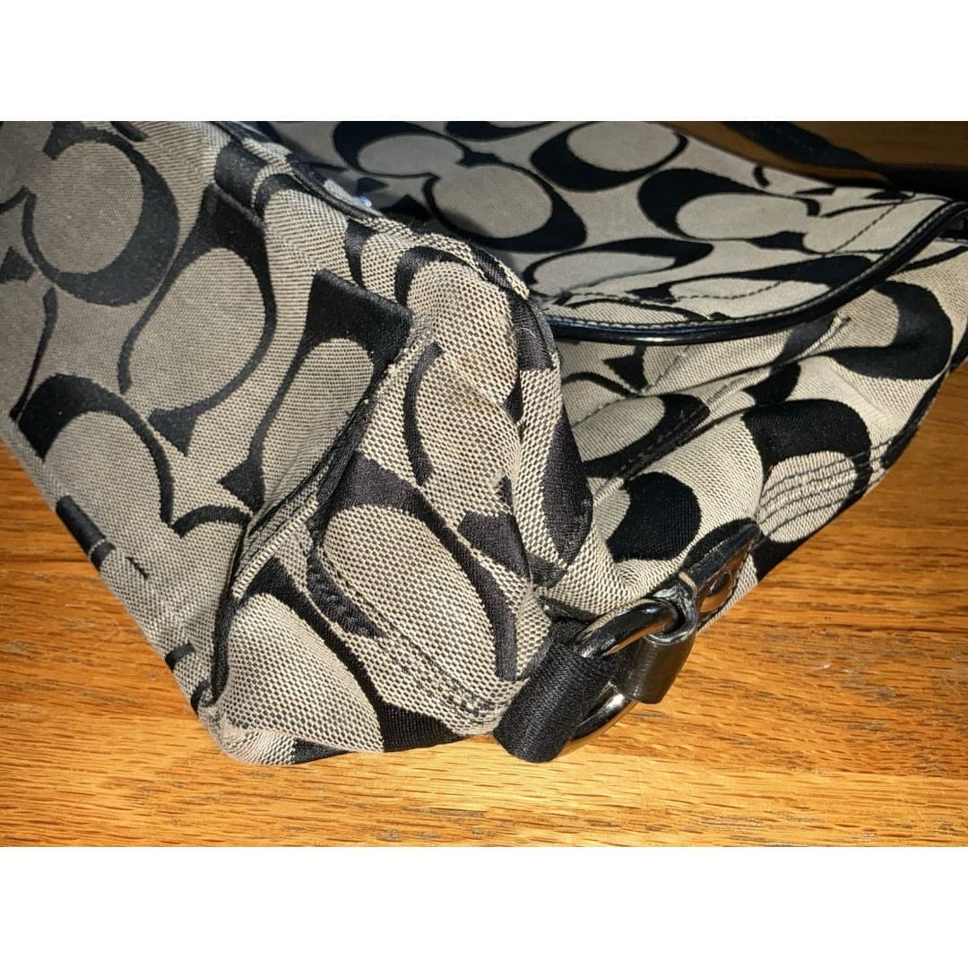 Coach Black Gray Logo Crossbody Bag with Zipper Stitching Magnetic Closure - Thumbnail 5