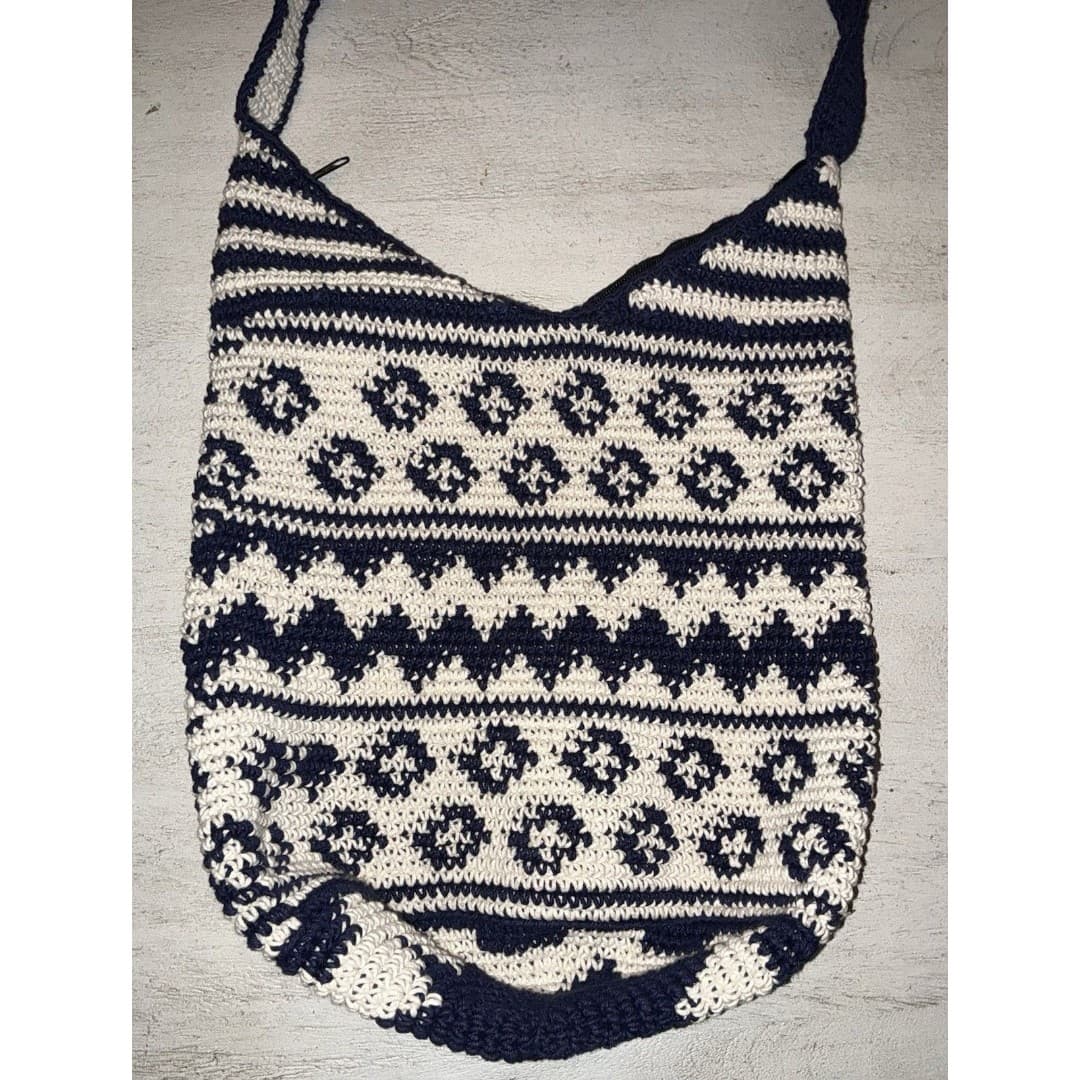 Hippie Bulso Hobo Bag Blue White Woven Fabric Crossbody - Thumbnail 4