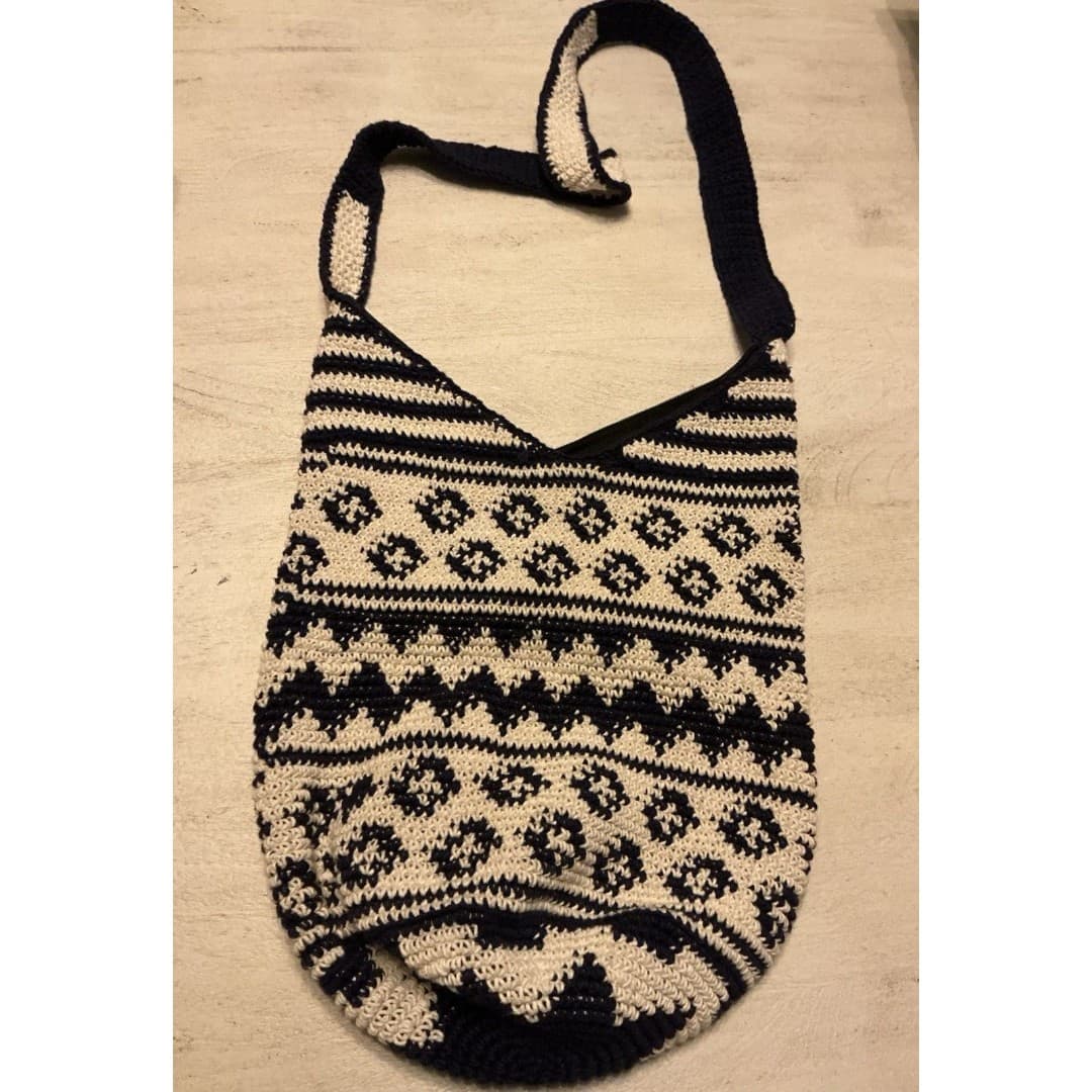 Hippie Bulso Hobo Bag Blue White Woven Fabric Crossbody - Thumbnail 8