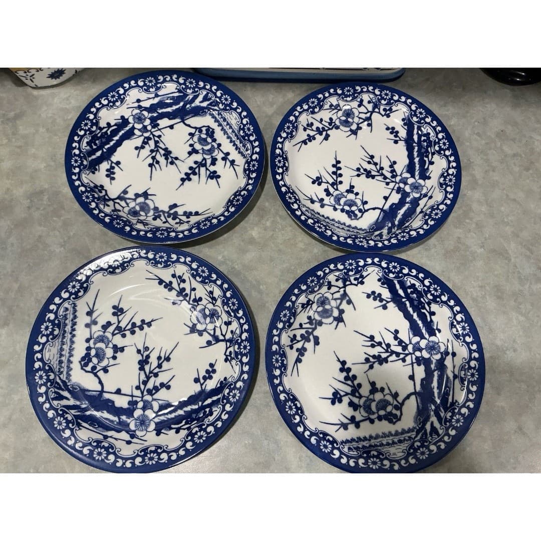 Lovely Set Of 4 Vintage Blue And White Tea Plates 8 1/2” - Thumbnail 2