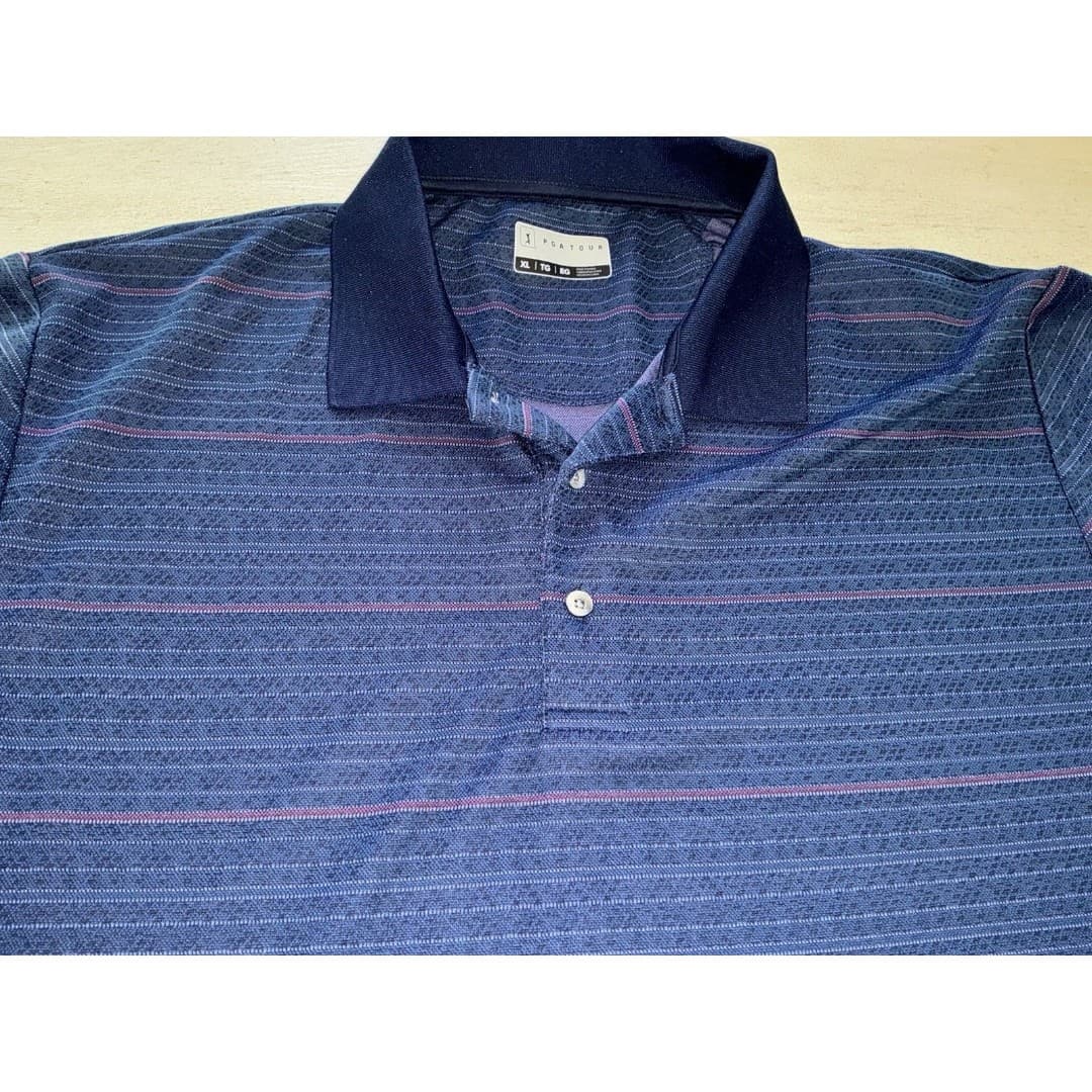 PGA Tour Mens Blue Striped Golf Polo Short Sleeve Size XL - Thumbnail 5