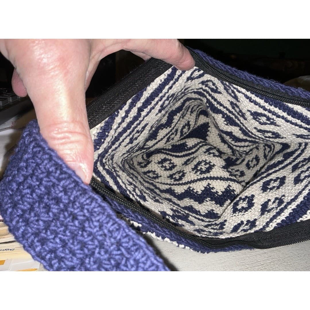 Hippie Bulso Hobo Bag Blue White Woven Fabric Crossbody - Thumbnail 7
