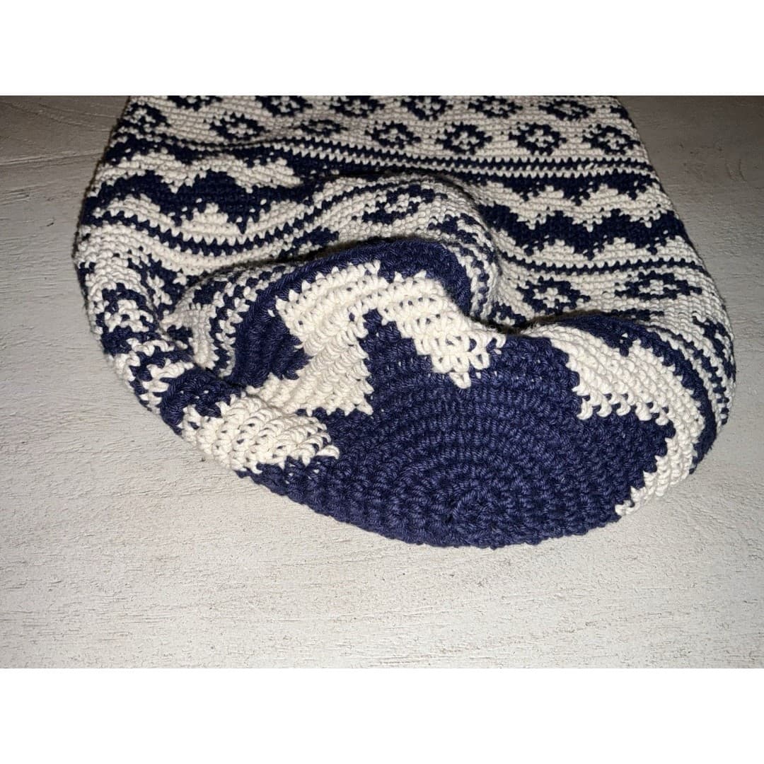 Hippie Bulso Hobo Bag Blue White Woven Fabric Crossbody - Thumbnail 6