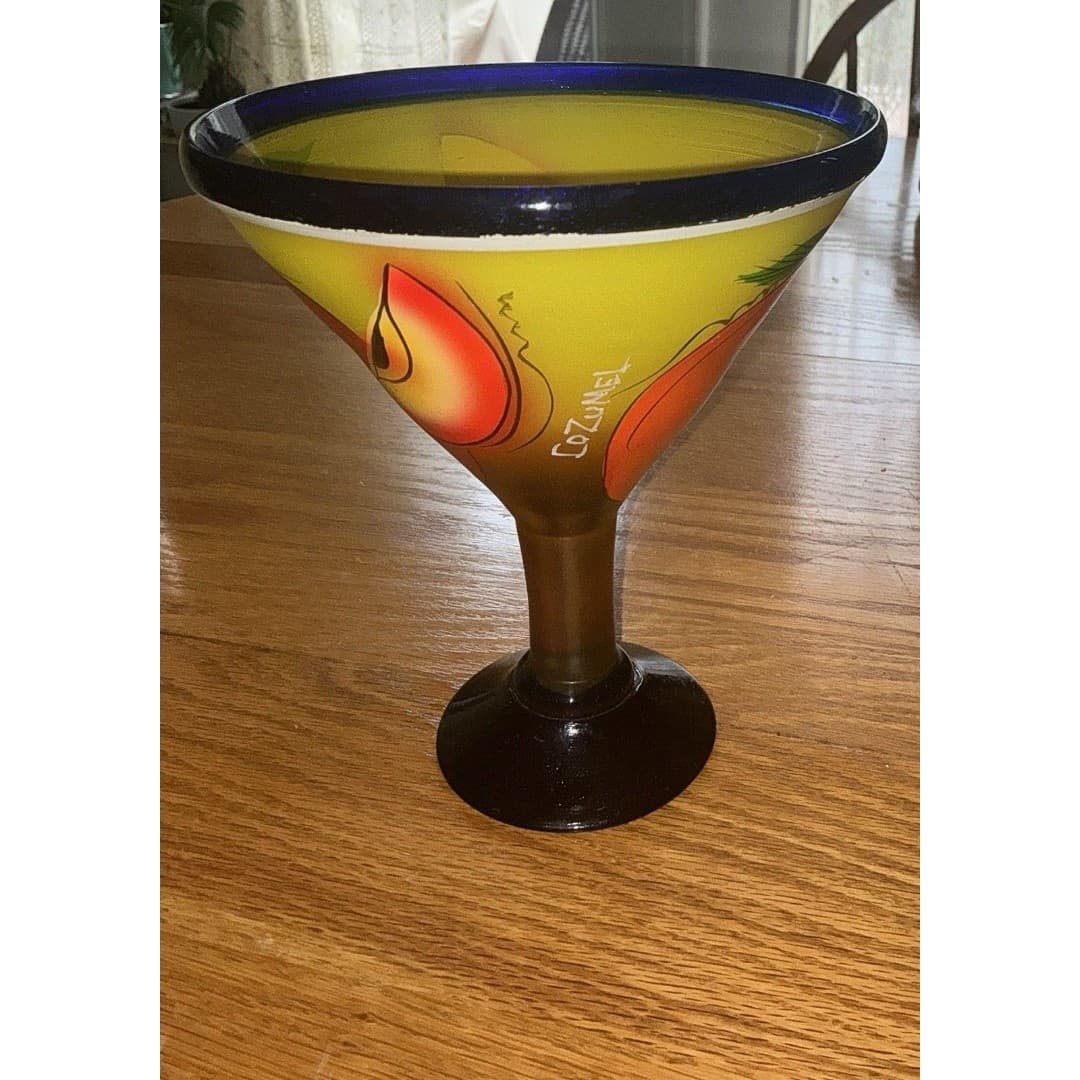 Hand Blown Mexican Painted Margarita Glass Fruit Cozumel - Thumbnail 3
