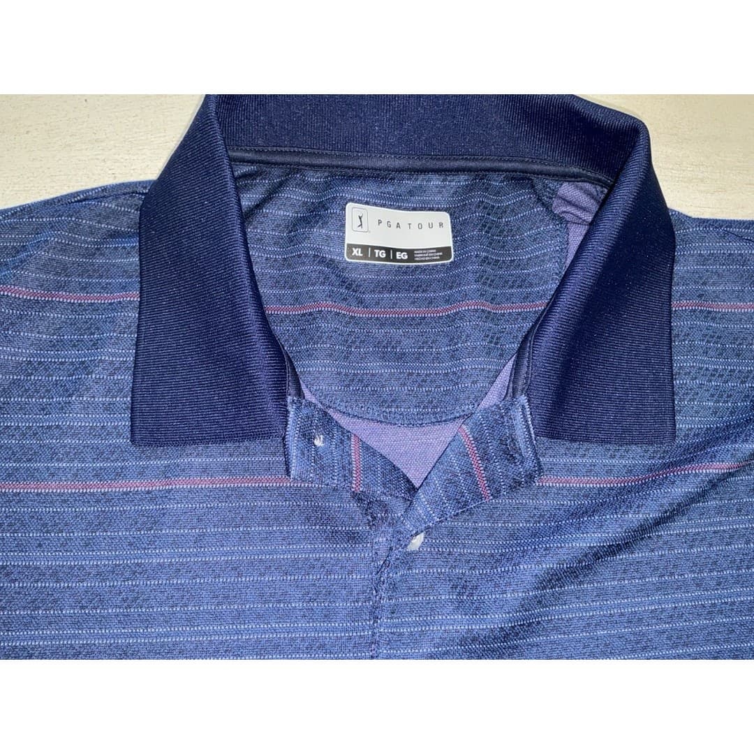 PGA Tour Mens Blue Striped Golf Polo Short Sleeve Size XL - Thumbnail 3