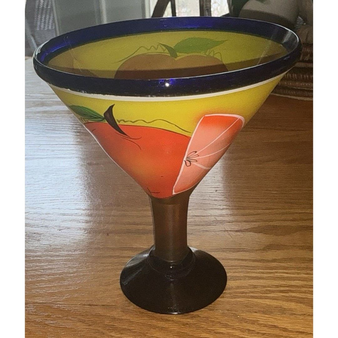 Hand Blown Mexican Painted Margarita Glass Fruit Cozumel - Thumbnail 2