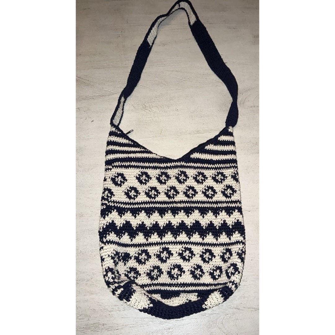 Hippie Bulso Hobo Bag Blue White Woven Fabric Crossbody - Thumbnail 5