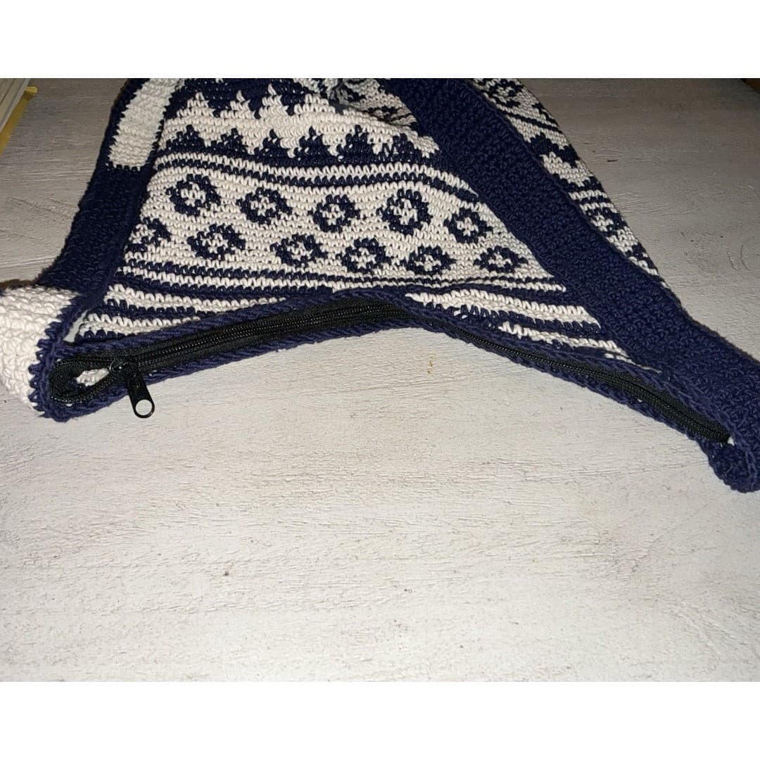 Hippie Bulso Hobo Bag Blue White Woven Fabric Crossbody - Thumbnail 3