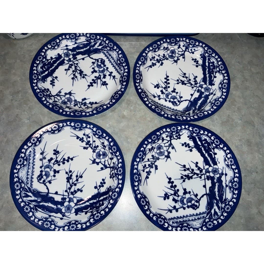 Lovely Set Of 4 Vintage Blue And White Tea Plates 8 1/2” - Thumbnail 3