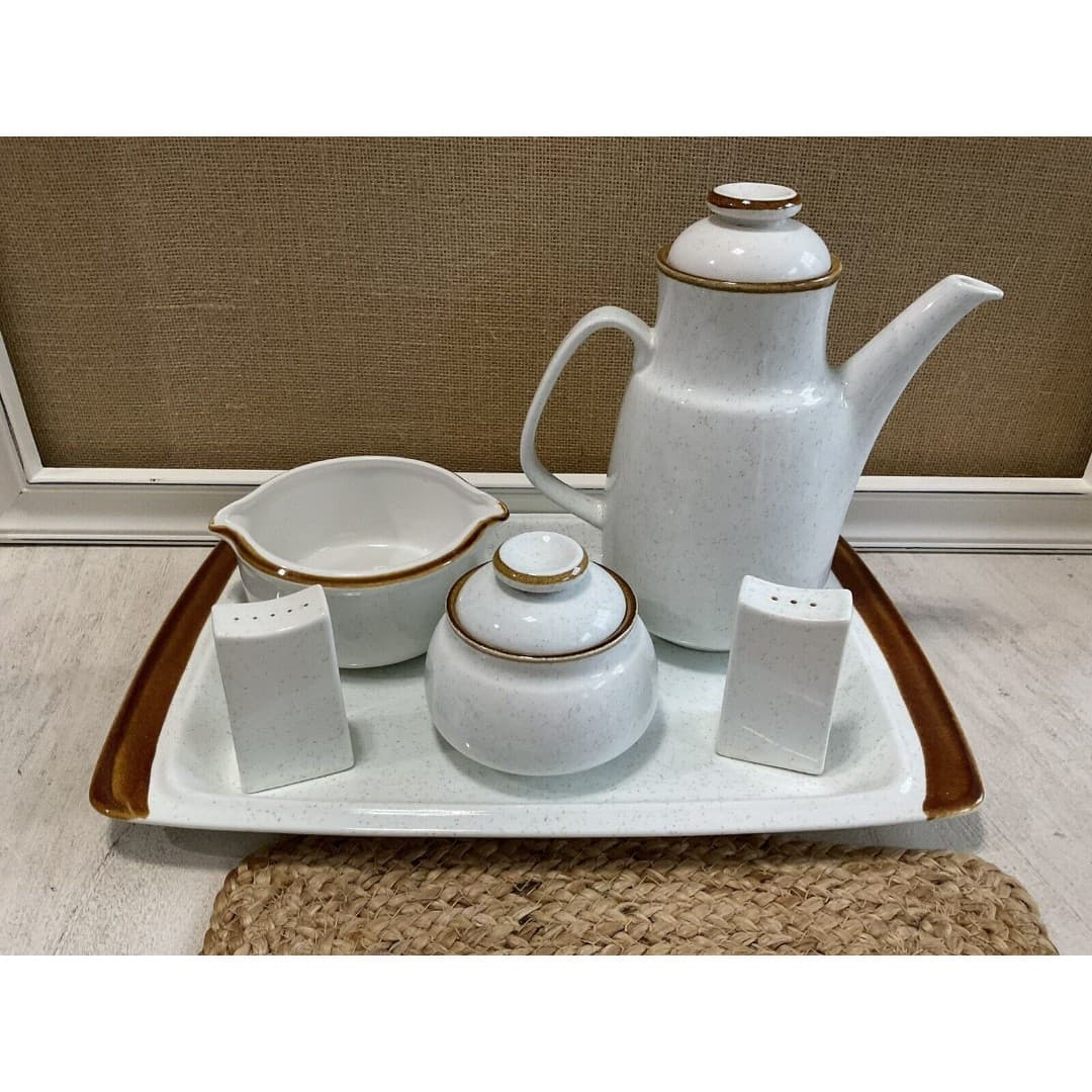 MIKASA "Natural Beauty" C 9000 Coffee Pot + Sugar +Dish +S&P w/Tray, BEAUTIFUL! - Thumbnail 2